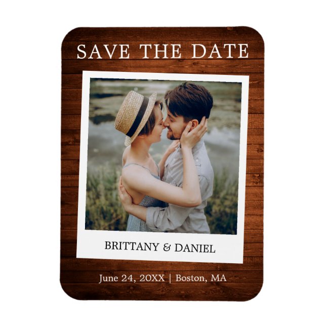 Instant Camera Style Foto Holz Save the Date Magnet (Vertikal)