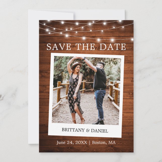 Instant Camera Style Foto Holzleuchten Save The Date (Vorderseite)