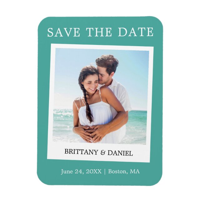 Instant Camera Style Foto Save the Date Aquamarin Magnet (Vertikal)