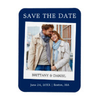 Instant Camera Style Foto Save the Date blau