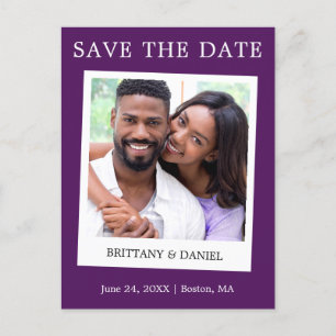 Instant Camera Style Foto Save the Date Lila Postkarte