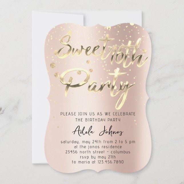 Instant Download Birthday Party Rose Gold Einladung (Vorderseite)