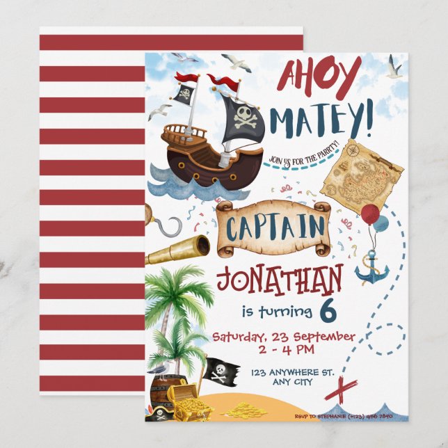 Instant-Download der Pirate-Aufforderung Einladung (Vorne/Hinten)