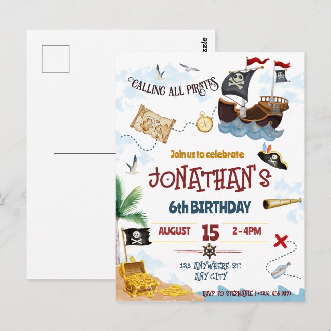 Instant-Download der Pirate-Aufforderung Postkarte (Vorne/Hinten)