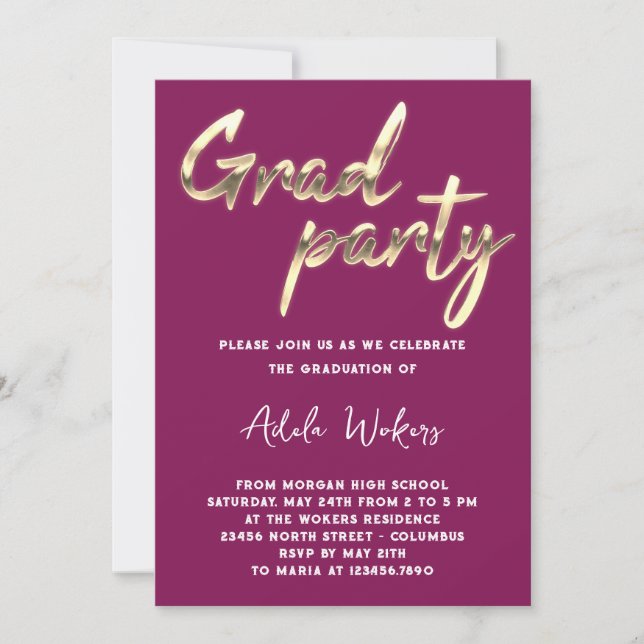 Instant Download Graduation Party Grad Berry Gold Einladung (Vorderseite)