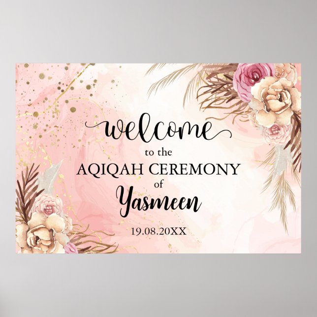 Instant Floral Aqiqah Aqeeqah Begrüßungszeichen Poster (Vorne)