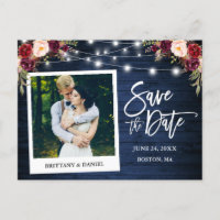 Instant Foto Blue Wood Floral Save the Date