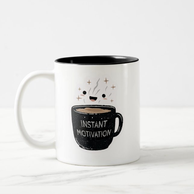 Instant Motivation – Cute Kawaii Coffee Cup Zweifarbige Tasse (Links)