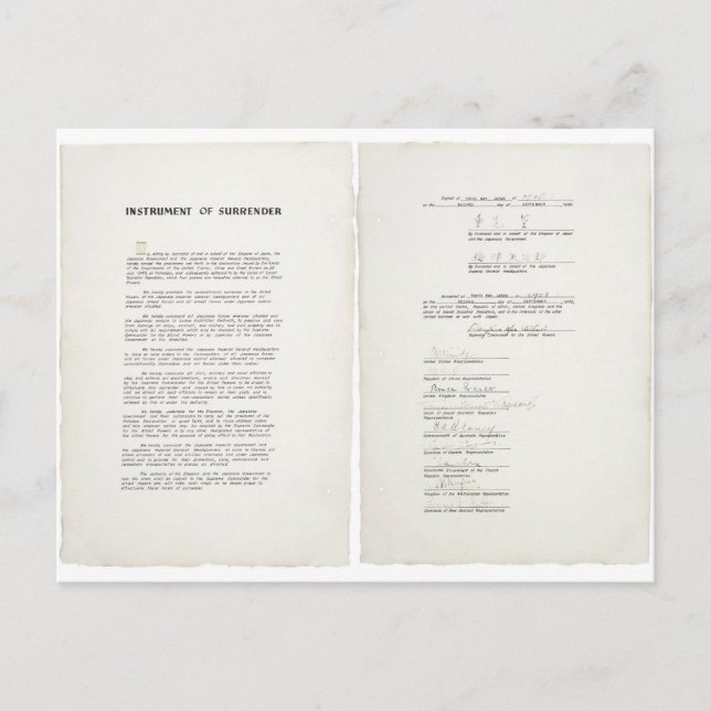 Instrument der Kapitulation für Japan im Zweiten W Postkarte (Vorderseite)