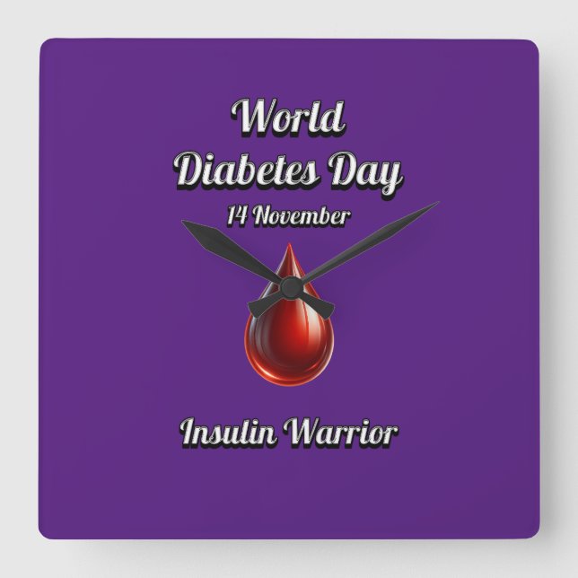 Insulin Warrior Weltdiabetestag. Quadratische Wanduhr (Vorderseite)