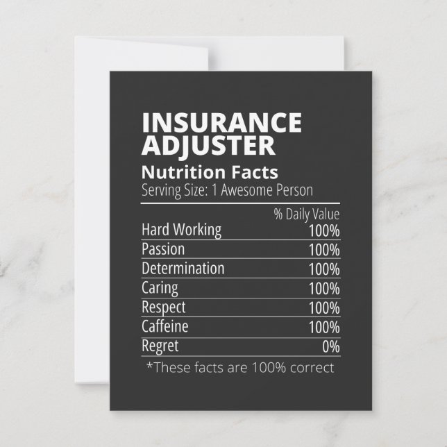 Insurance Adjuster Nutrition Facts Funny Dankeskarte (Vorderseite)