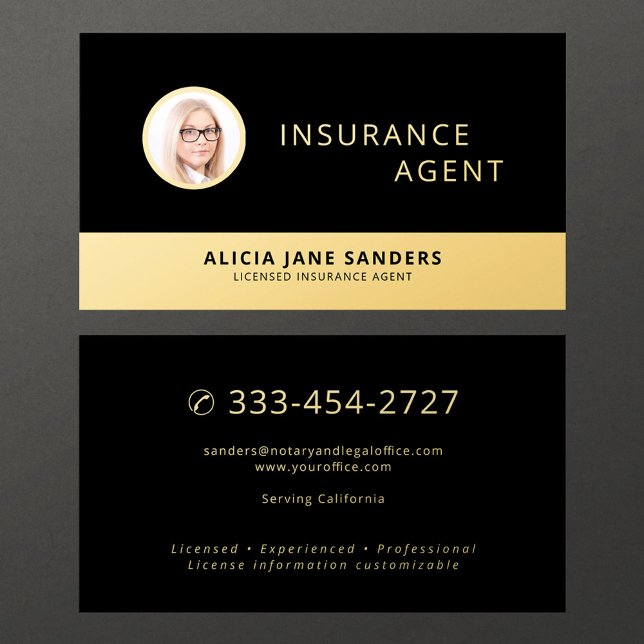 Insurance agent  black gold professional photo visitenkarte (Von Creator hochgeladen)