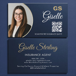 Insurance Agent Navy Blue Gold Photo Metallic Visitenkarte