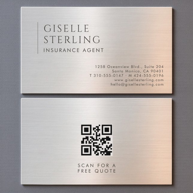 Insurance Agent QR Code Brushed Metal Visitenkarte (Von Creator hochgeladen)