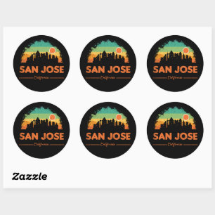 intage San Jose City Skyline Retro Sunset 70er Runder Aufkleber