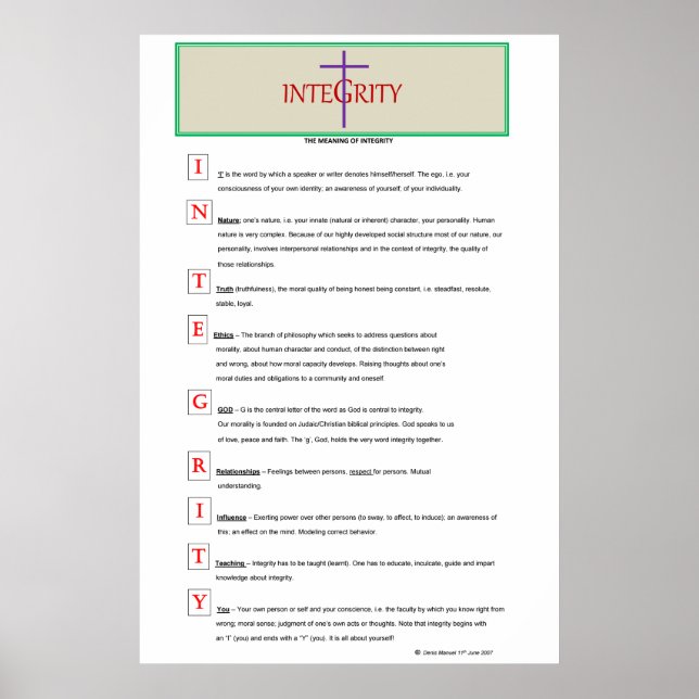 INTEGRITY POSTER (Vorne)