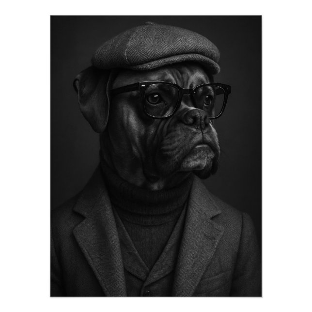 Intellectual Boxer Dog in Tweed Suit, Turtleneck Poster (Vorderseite)