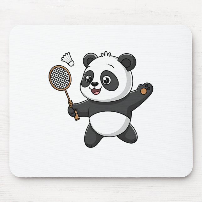 Intelligent Panda Playing Badminton Funny Humour Mousepad (Vorne)