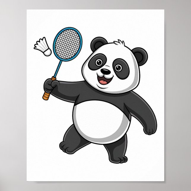 Intelligent Panda Playing Badminton Funny Humour Poster (Vorne)