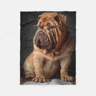 Intelligent Shar Pei Dog mit Buchdesign Fleecedecke