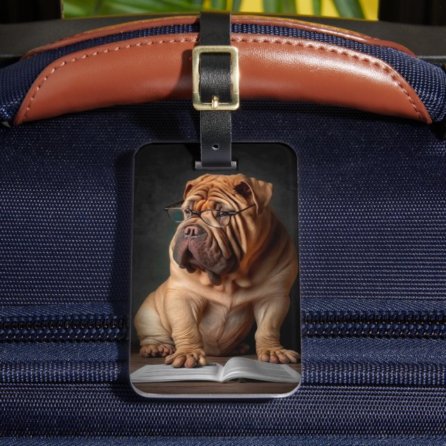 Intelligent Shar Pei Dog mit Buchdesign Gepäckanhänger (Vorderseite Insitu 2)