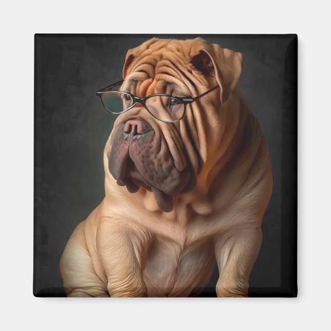 Intelligent Shar Pei Dog mit Buchdesign Magnet (Vorne)