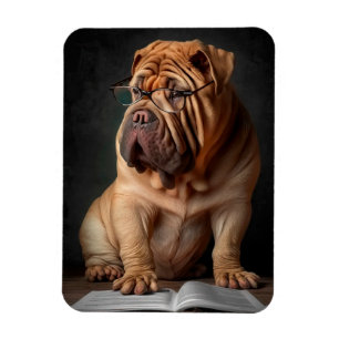 Intelligent Shar Pei Dog mit Buchdesign Magnet
