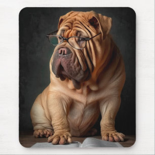 Intelligent Shar Pei Dog mit Buchdesign Mousepad