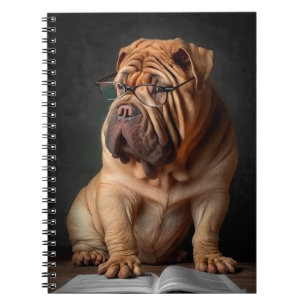Intelligent Shar Pei Dog mit Buchdesign Notizblock