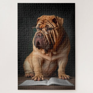 Intelligent Shar Pei Dog mit Buchdesign Puzzle