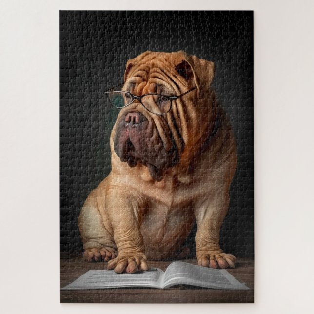 Intelligent Shar Pei Dog mit Buchdesign Puzzle (Vertikal)