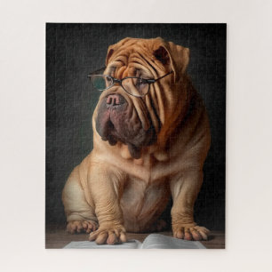Intelligent Shar Pei Dog mit Buchdesign Puzzle