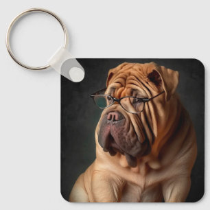 Intelligent Shar Pei Dog mit Buchdesign Schlüsselanhänger