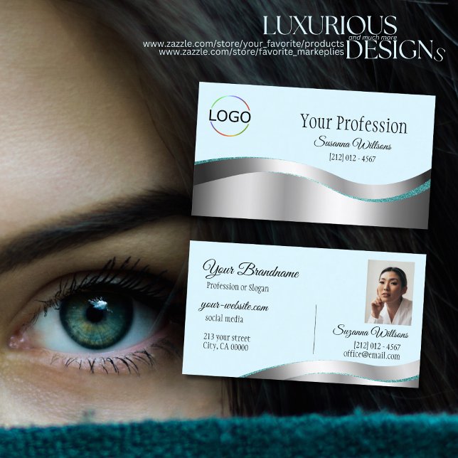 Intelligente Aquamarine Silber-Dekoration mit Logo Visitenkarte (Von Creator hochgeladen)