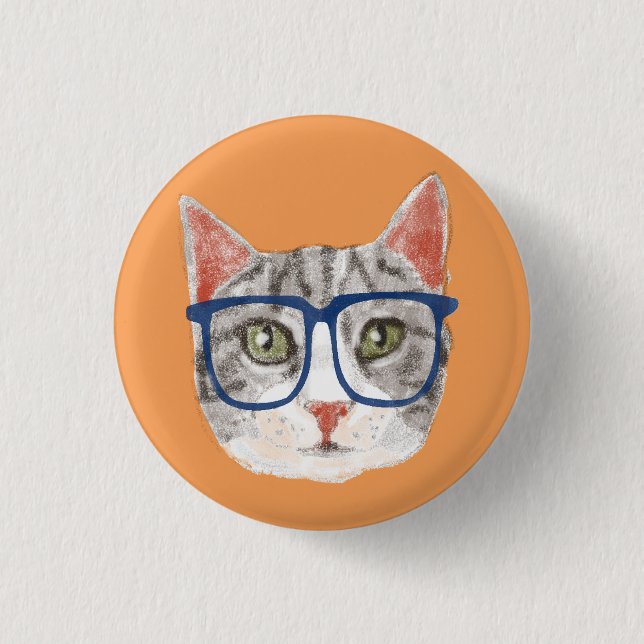 Intelligente graue Hipstertabby-Katzen-tragende Button (Vorderseite)