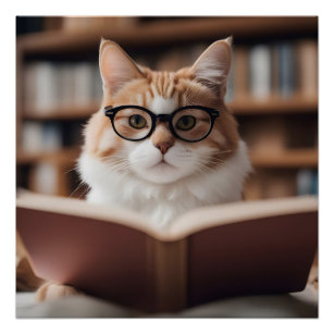 Intelligente Katze, die ein Buch liest Poster
