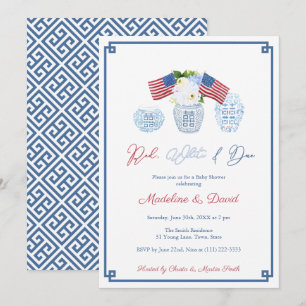 Intelligente Rot-Weiße Due-Chinoiserie-Baby-Shower Einladung