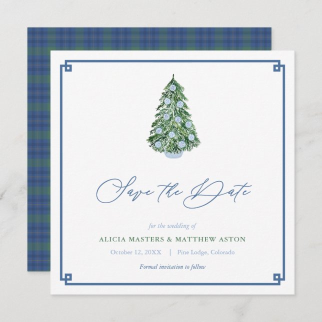 Intelligente Weihnachtsbaum Green Blue Winter Wedd Save The Date (Vorne/Hinten)
