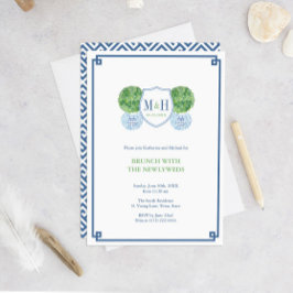 Intelligenter Blue & Green Monogram Brunch mit neu Einladung