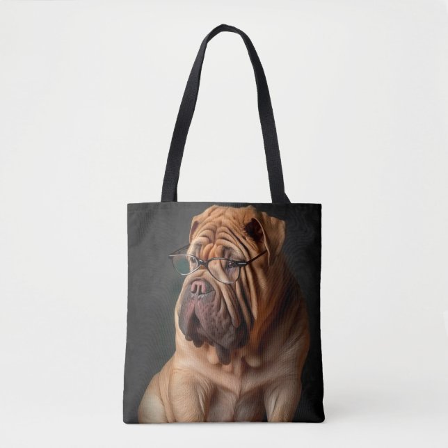 Intelligenter Shar Pei Hund mit Buch Design (Vorderseite)