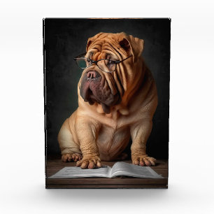 Intelligenter Shar Pei Hund mit Buch Design Fotoblock