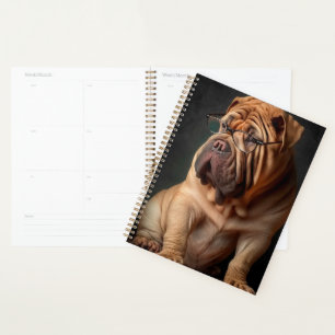 Intelligenter Shar Pei Hund mit Buch Design Planer
