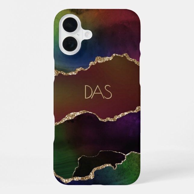 Intense Agate | Dark Moody Rainbow Monogram iPhone Hülle (Rückseite)