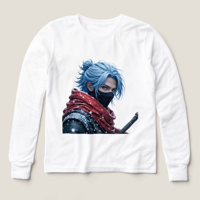 Intense Blue-Haired Swordsman in Snowy Setting Por (Design Vorderseite)