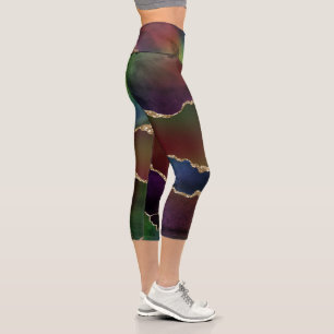 Intense Dark Agate   Moody Rainbow Jewel Tone Capri Leggings