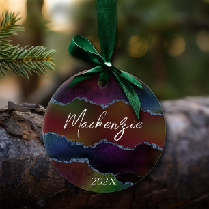 Intense Dark Agate   Moody Rainbow Jewel Tone Keramik Ornament