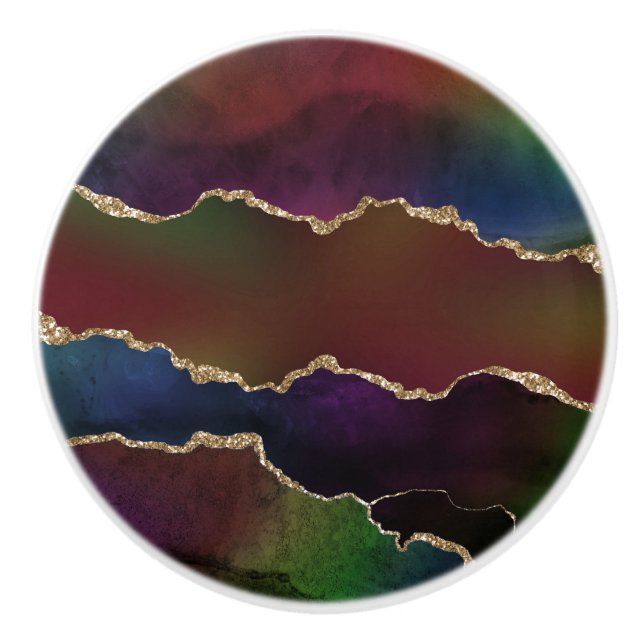 Intense Dark Agate | Moody Rainbow Jewel Tone Keramikknauf (Vorderseite)