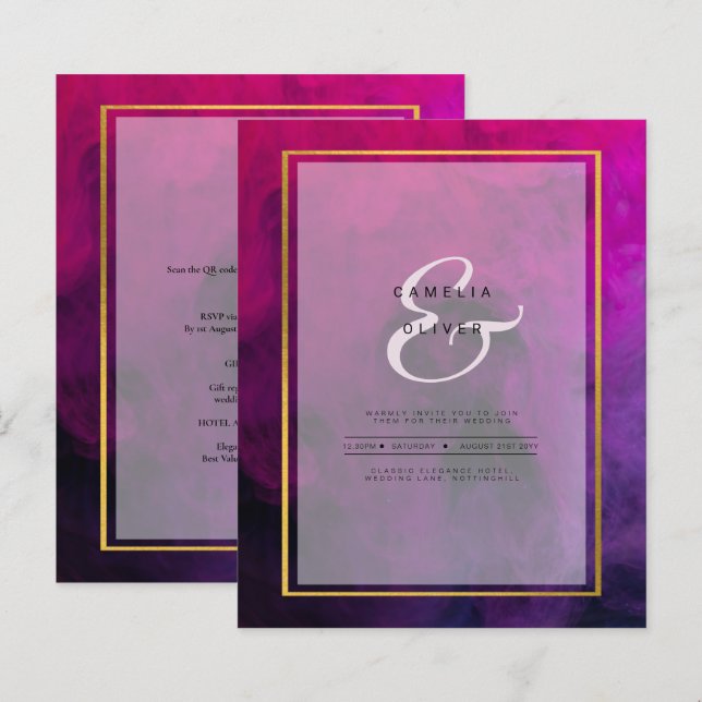 Intense Magenta Plum Lila INK Wedding INVITE (Vorne/Hinten)
