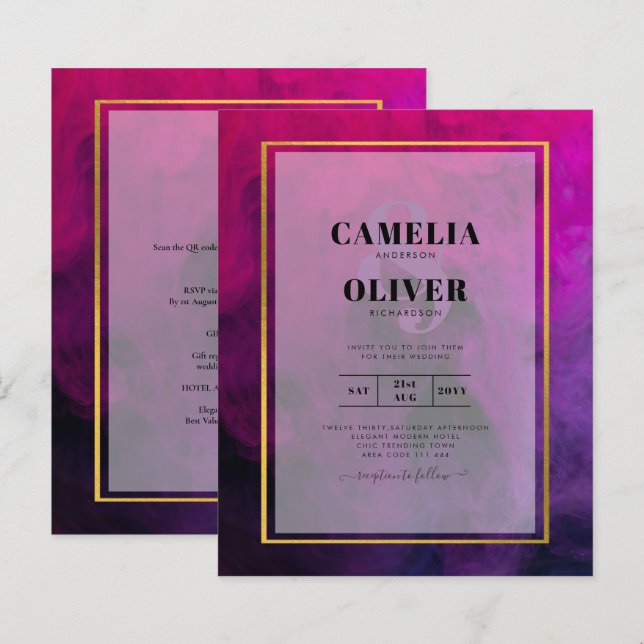 Intense Magenta Plum Lila INK Wedding INVITE (Vorne/Hinten)