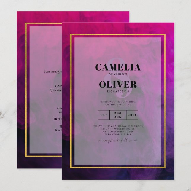 Intense Magenta Plum Lila INK Wedding INVITE Einladung (Vorne/Hinten)